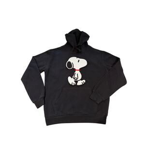 Peanuts Snoopy Hoodie Black XS Embroidered Crochet Pullover Sweatshirt Pocket